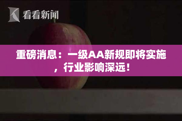 重磅消息：一级AA新规即将实施，行业影响深远！